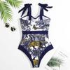 Летние женские комплекты купальников с цветочным принтом из двух предметов, сексуальный v-образный вырез, галстук-бабочка, бретельки с юбкой, купальник