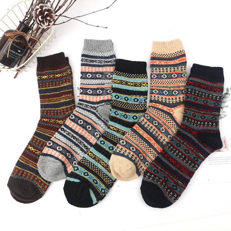 5 Pairs Winter Men's Socks Thicken Sheep's Wool Socks Warm Women Retro Style Colorful Fashion Man Socks for Snow Boots