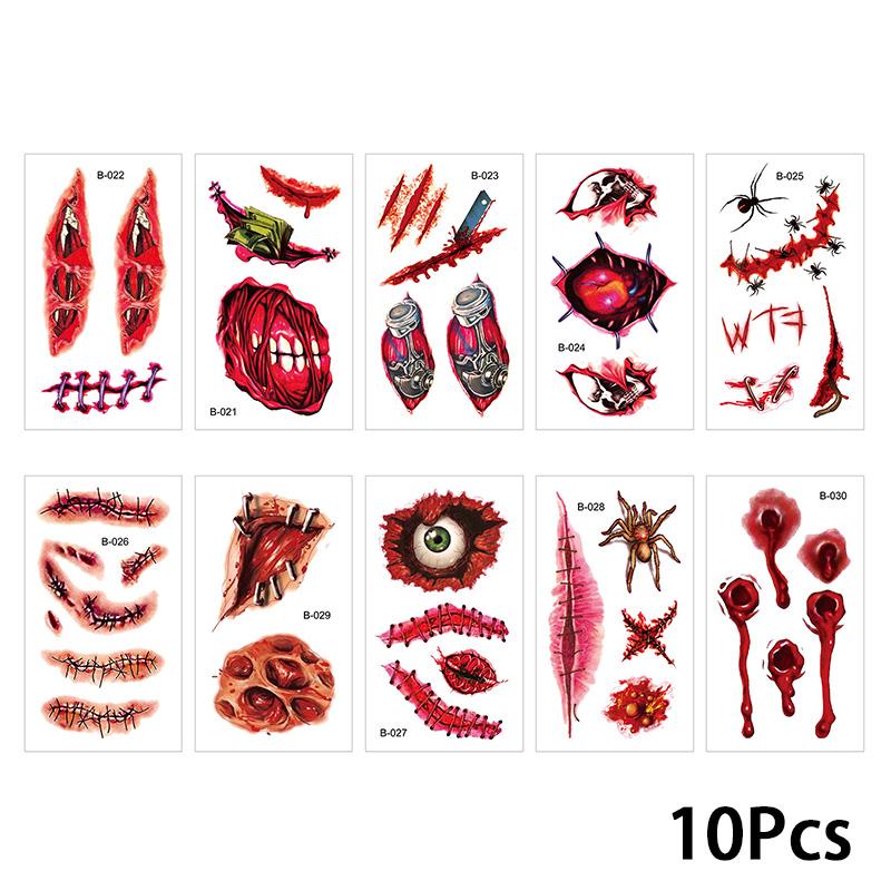 Новые наклейки ужасов, страшные временные татуировки с большим ртом, Хэллоуин, наклейка для татуировки на лицо, кровавый шрам