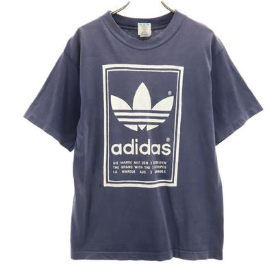 Adidas 90-х годов Сделано в США Футболка с коротким рукавом со старым логотипом Трилистник 152 Синий Детская Б/у