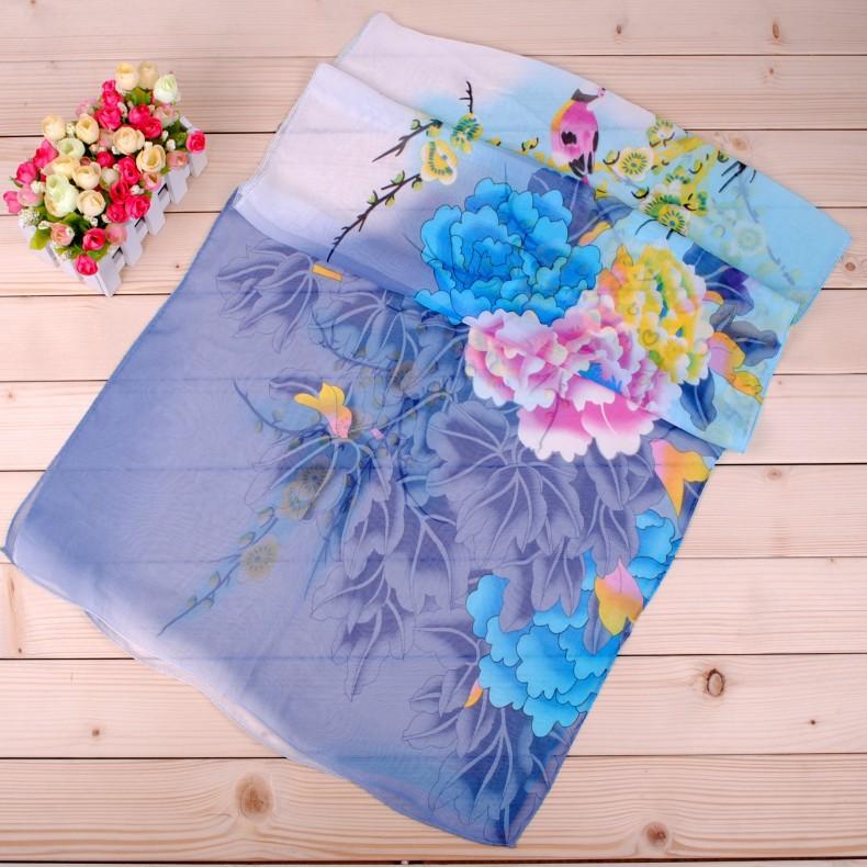 Модные шелковые шарфы с пионами для женщин, легкие, длинные, тонкие, мягкие, прозрачные шарфы, шали, накидки, пляжный платок, платок