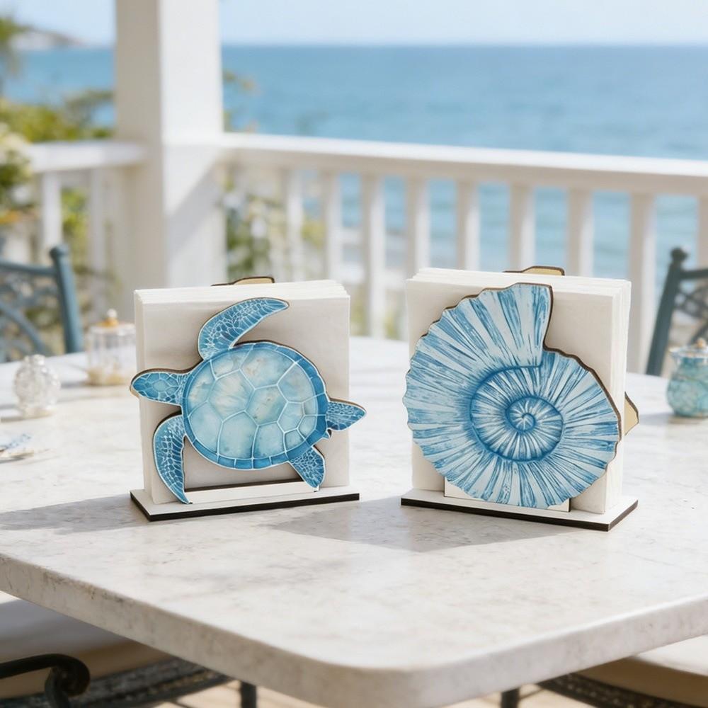 Summer Ocean Ocean Theme Wooden Napkin Holder Decorative Fish Shaped Tissue Box Large Capacity Tissue Holder Restaurant