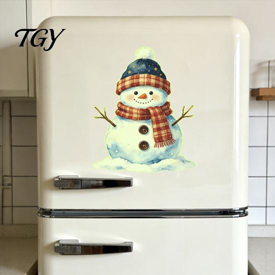 Retro Style Watercolor Snowman Wall Decals Glow in The Dark Stickers for Christmas Decor, Removable PVC Winter Soft Luminous Edge Decor Decals,