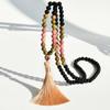 108 Mala Beads Long Necklace Boho Style Tassel Pendant Natural Stone Rhodochrosite Unakite Black Onyx Handmade Zircon Gift