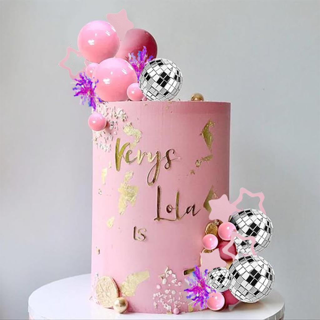 Disco Ball Cake Topper Mirror Balls Cake Decorations with Silver Stars Cake Topper for 70s 80s Disco Dance Party Supplies