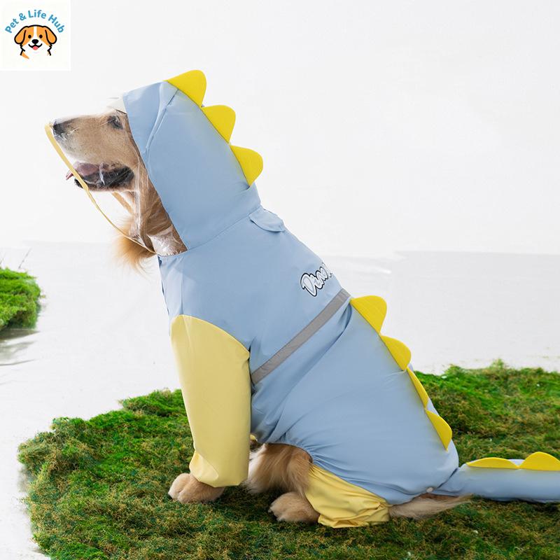 Dinosaur Design Dog Raincoat 4-legs Waterproof Pet Clothes Summer Tail Shape Rain Coat For Large Dogs Golden Retriever