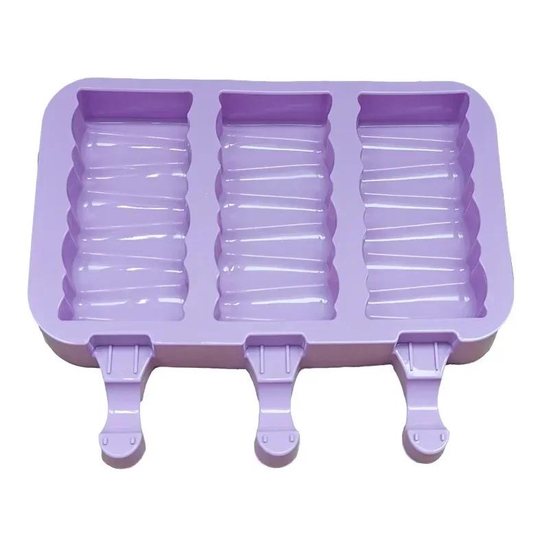 Cute Cartoon Ice Cream Mold Silicone Food Safe Popsicle Reusable DIY Ice Cube Tools Tray Dessert Mould With Lids and Sticks