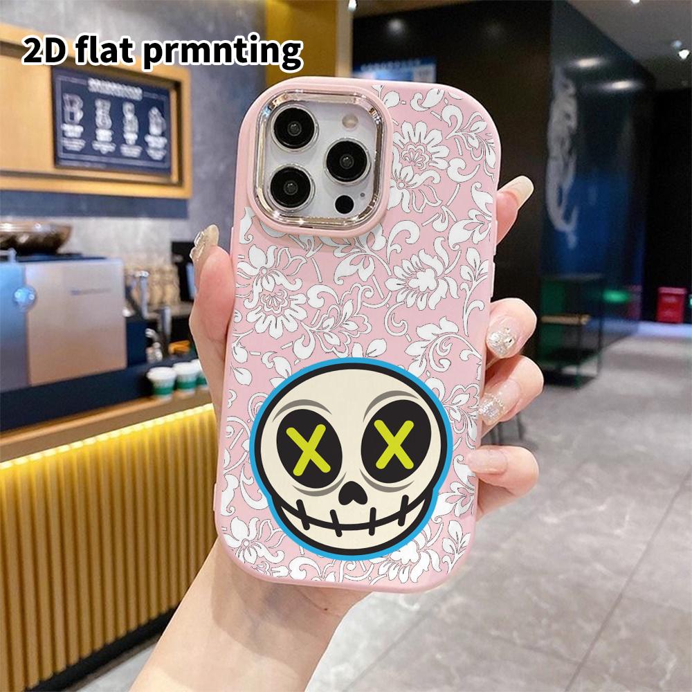 Phone Case: 2D flat design suitable for iPhone 18 17 16 15 14 13 Pro protective case, couple style, skull round logo, Christmas and Halloween gifts