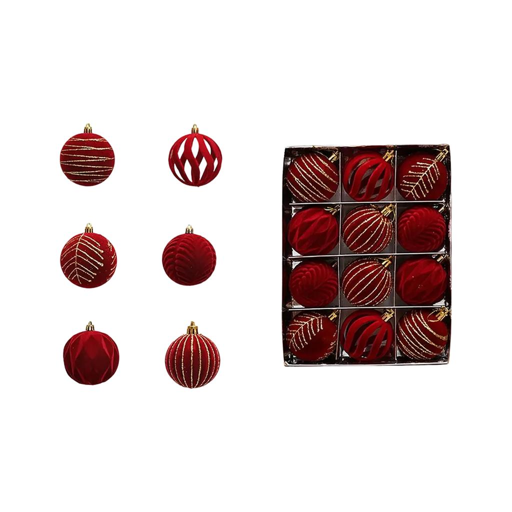 Рождественский шар Красный флокированный расписной шар Украшение для рождественской елки Подвесной шар 12 6см Рождественский фланелевый шар