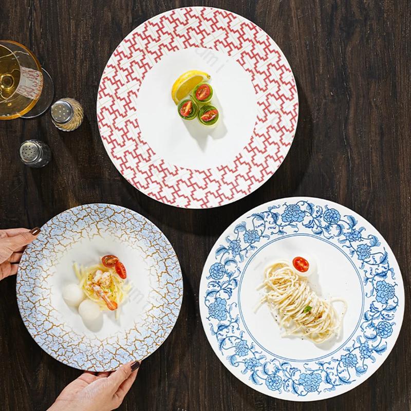 Керамическая тарелка в стиле ретро-дворца, креативная круглая тарелка для стейка, десерта, изысканные обеденные тарелки для отелей класса люкс, домашняя утварь