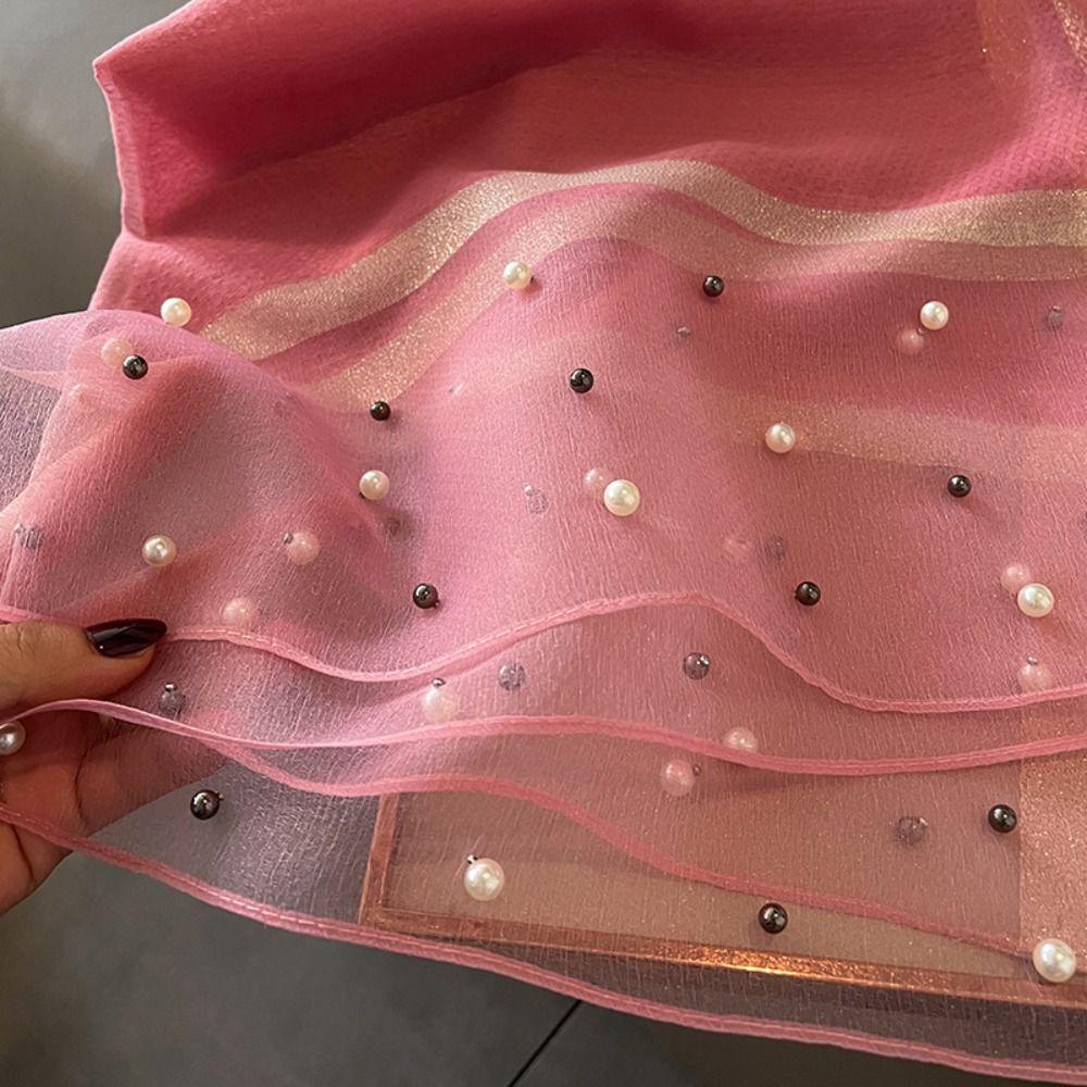 90x90cm Luxury Silk Scarf Pearl Beach Shawl Women Pearl Scarf