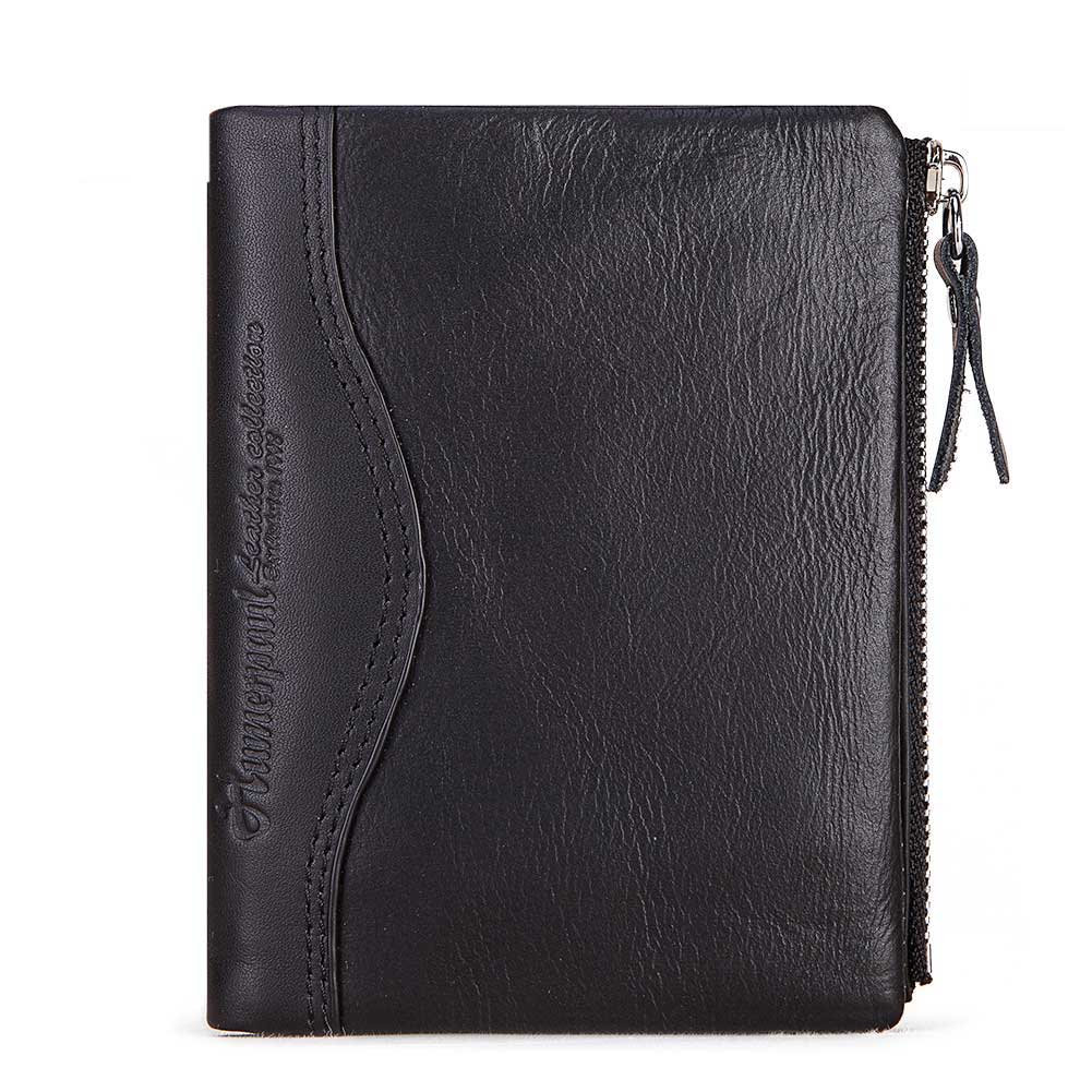 Humerpaul Мужской кошелек RFID защита от кражи сканирование мужской кожаный короткий кошелек Biflod на молнии чехол для монет повседневная сумка для денег BP-BP812-черный