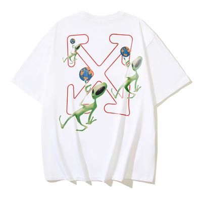Off-White 2025 Лето Новая футболка с коротким рукавом с принтом мультяшного инопланетянина для мужчин и женщин