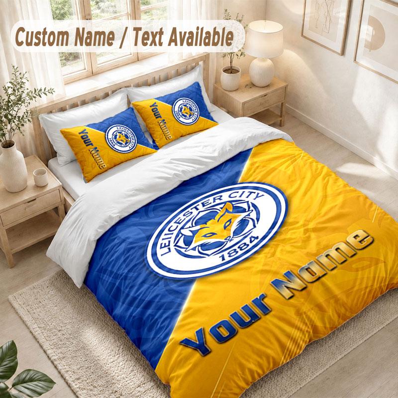 Custom Name Bedding Set 3 PiecesLeicester City Print Duvet Cover + 2 Pillowcases Soft Bed Decor