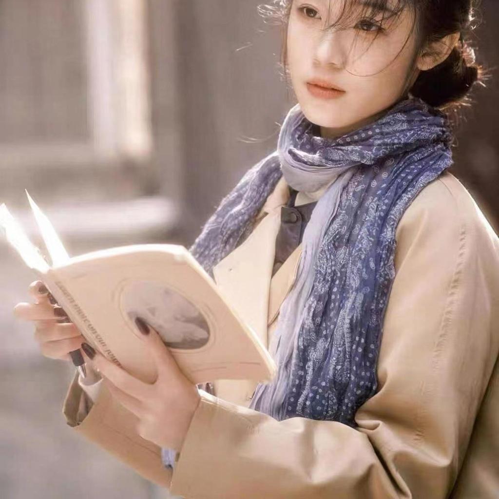 Мятый шарф из хлопка, льна и шелка: Цветовой блок, Теплый, Модный для весны и осени, Универсальный высококачественный шарф-снуд