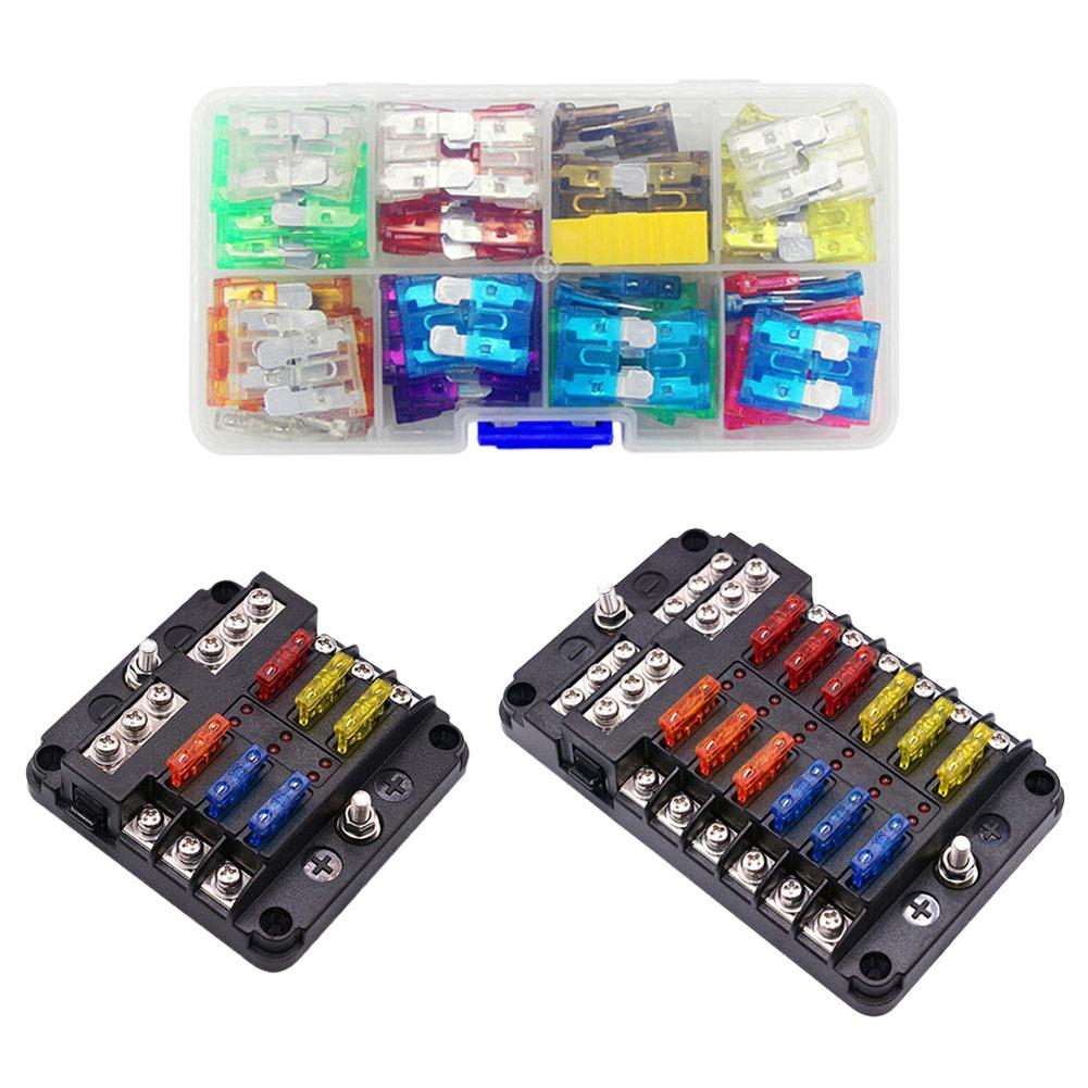 6 Ways Fuse Box LED Warning Indicator 12V 32V Power Distribution Panel Car Boat Fuse Box Holder With Plastic Cover