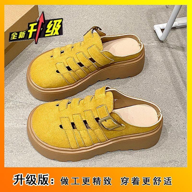 Height-increasing Hollow Boken Sandals 2025 New Spring and Summer Muffin Thick-bottomed Bag Head Half Slippers Inside and Outside Wear Women's Out