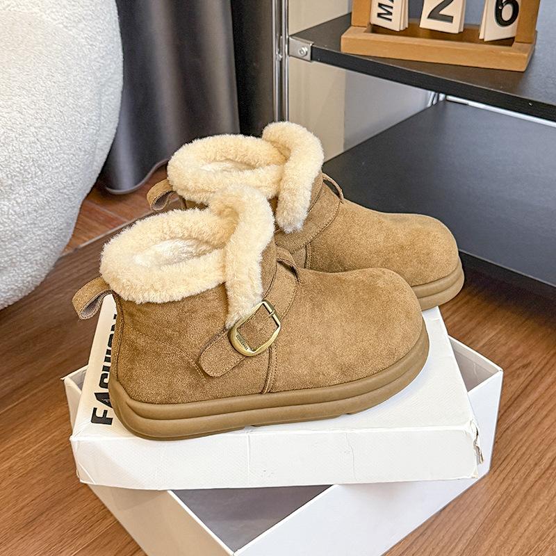 Women's Fashion Lightweight Height-enhancing Thick Soles Winter Warm Fur One Snow Boots Plush Lining Non-slip Casual Sports Cotton Boots Le Fu Shoes