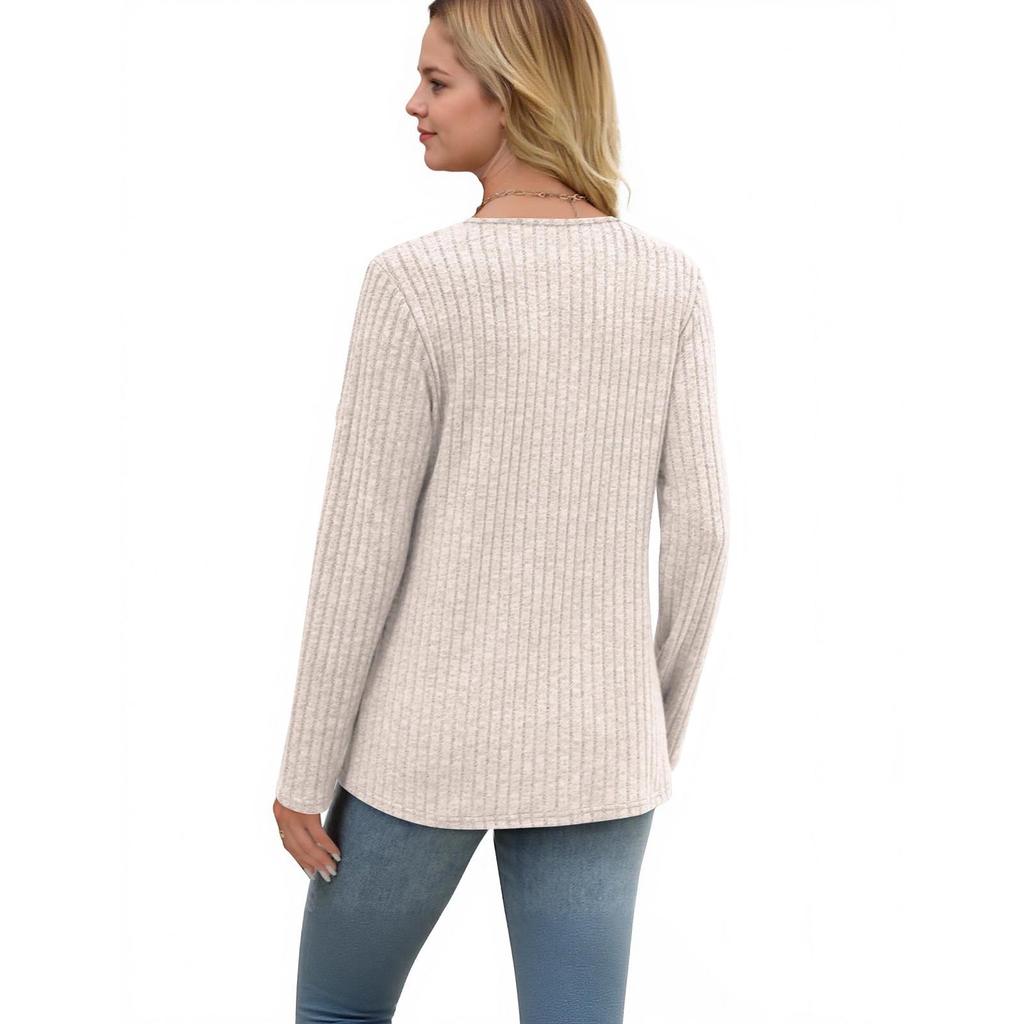 Women Long Sleeve Shirts V Neck Tops With Buttons Fall Fashion Outfits Winter Sweaters