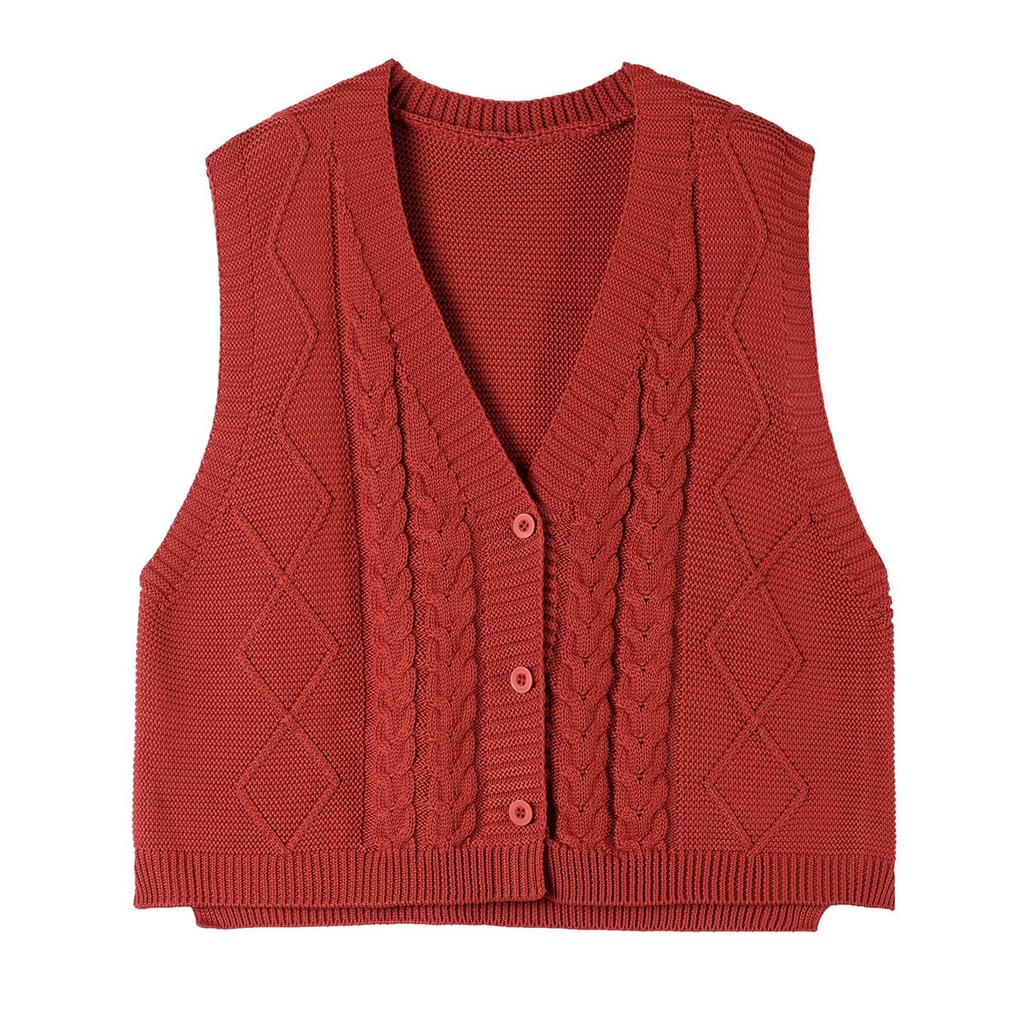 Women's Loose Wool V-Neck Sleeveless Sweater Vest for Autumn & Spring