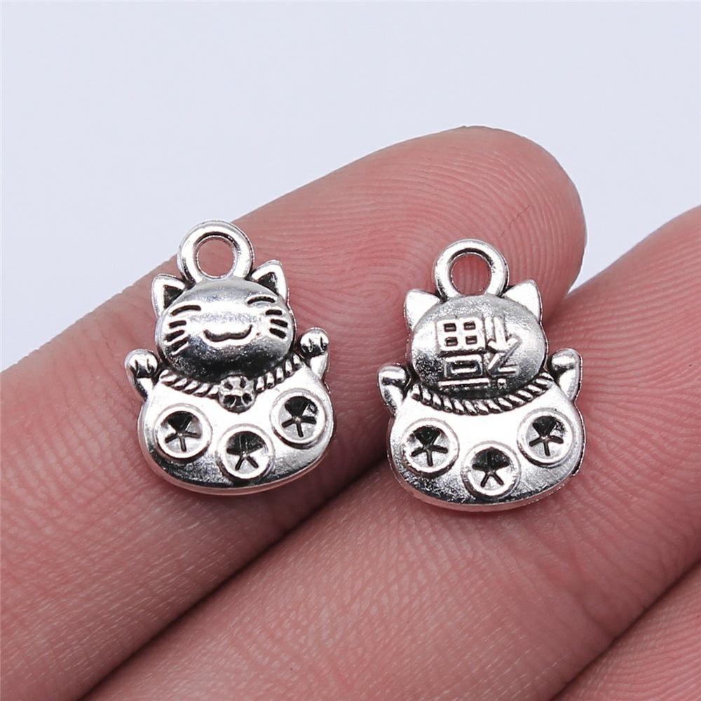 10pcs Charms Cat Antique Silver Color Cute Cat Pendant Charms Kawaii Cat Charms For Jewelry Making