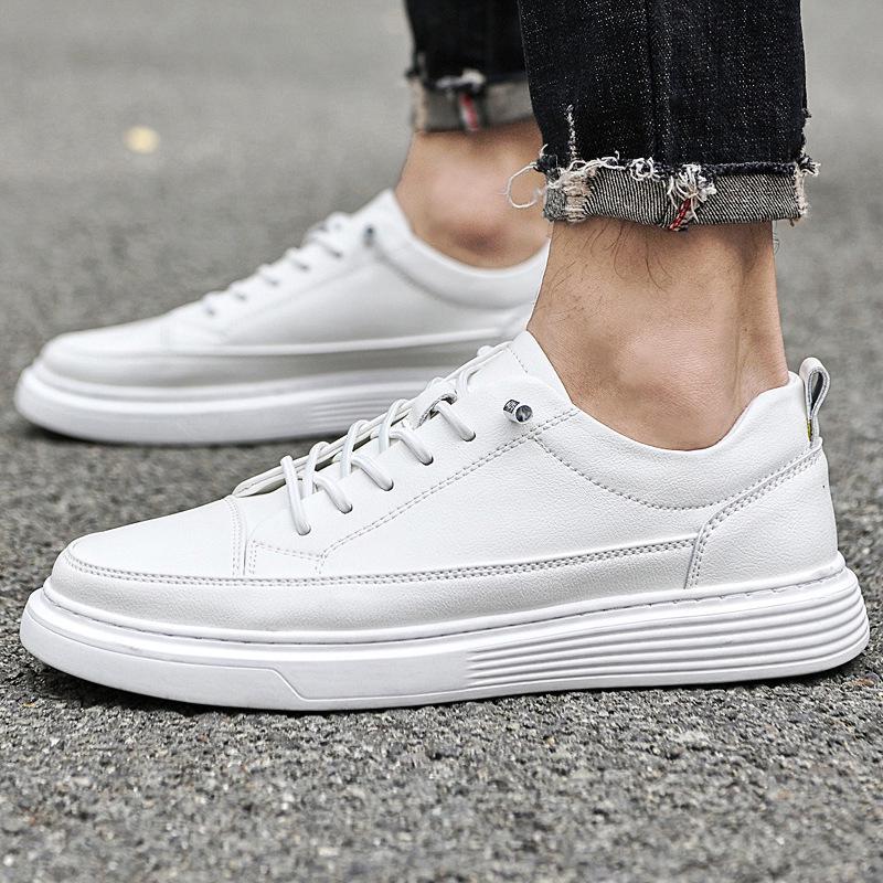 Мужские сшитые вручную белые кожаные кроссовки Slip-On - корейский стиль ретро-мода