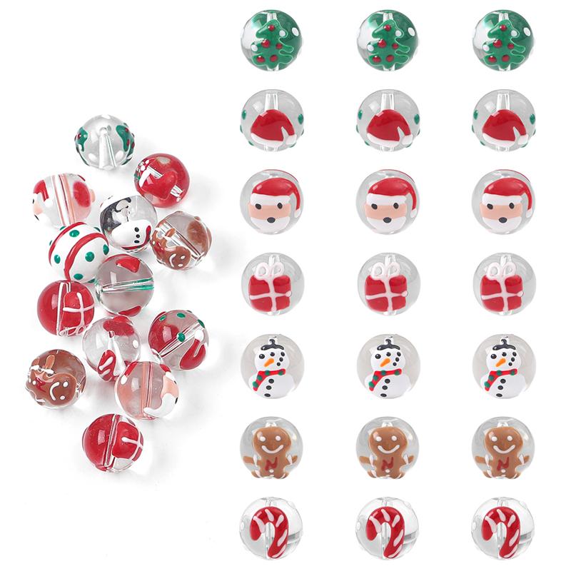 Рождественская коллекция Стеклянные бусины Расписанные вручную Забавные цветные шармы Набор из 2 шт. для DIY