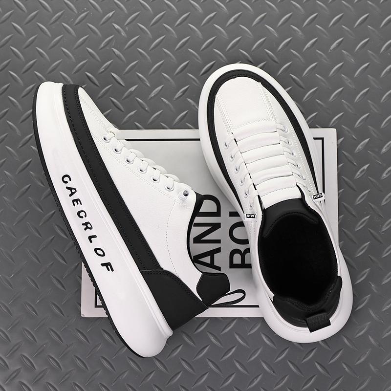 Модные мужские кроссовки с толстой подошвой из вулканизированной кожи, новые модные мужские кроссовки, удобные легкие повседневные кожаные туфли для прогулок на открытом воздухе