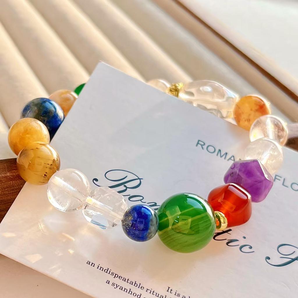 Large Particle Natural Lapis Lazuli Amethyst Tiger'S Eye Green Chalcedony White Crystal Duobao Bracelet Bracelet.