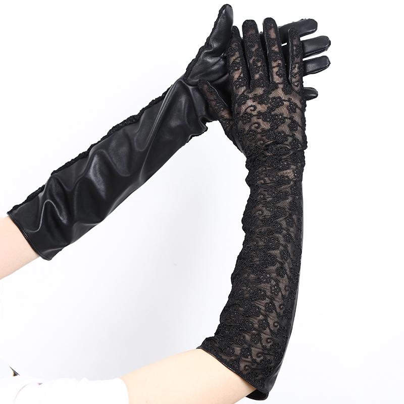 Сексуальные кружевные длинные женские кожаные перчатки из овчины, банкетные длинные перчатки, модные аксессуары 2017