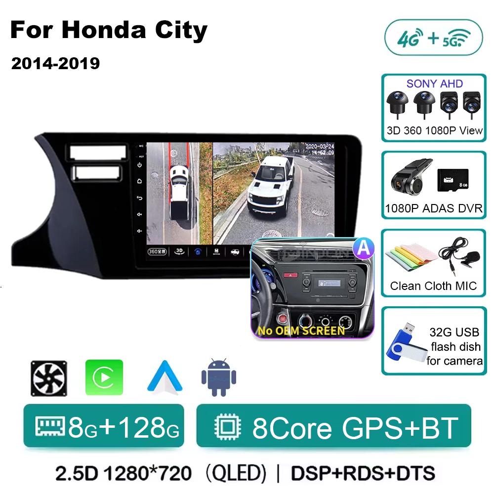 Для Honda City 2014 2015 2016 2017 2018 2019 Android 14 Qualcomm Car Radio GPS Navi QLED Screen Car Player WIFI BT 4G Головное устройство
