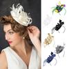 Hair Hoop Fascinator Hat with Hair Clip Elastic Band Faux Feather Ribbon Decor Satin Fabric Women Headband Party Accessories