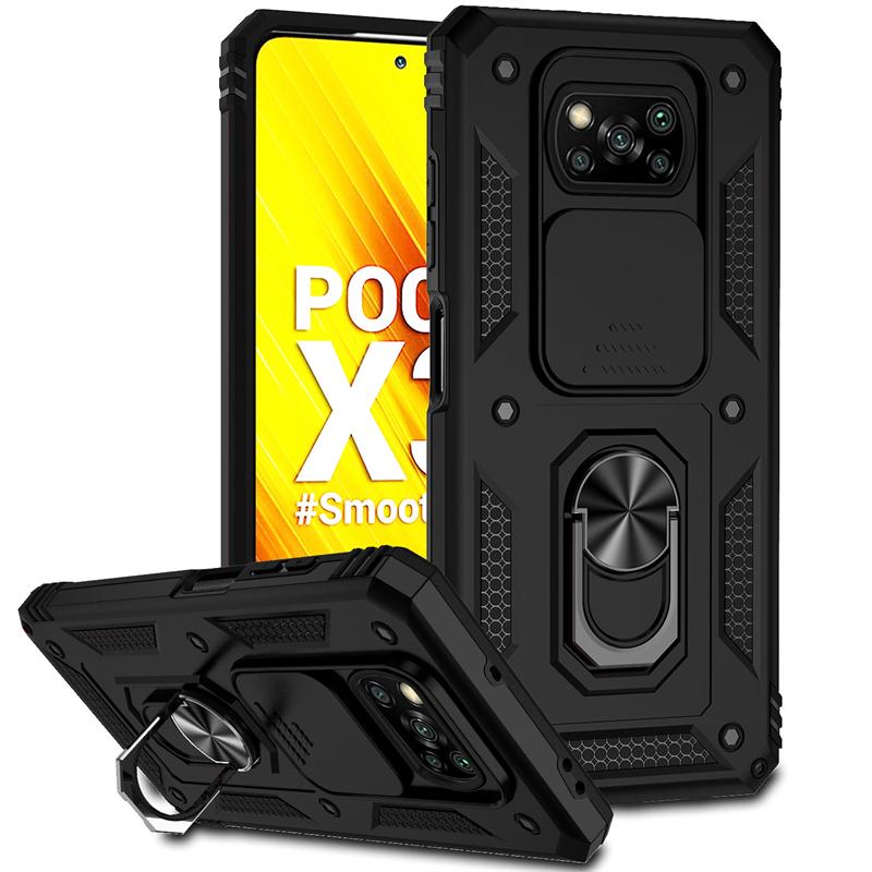 Для Poco X3 Pro Case Slide Lens Armor противоударный чехол для телефона Xiaomi PocoX3 Poco X3 NFC Little X 3 автомобильный держатель кольцо задняя крышка