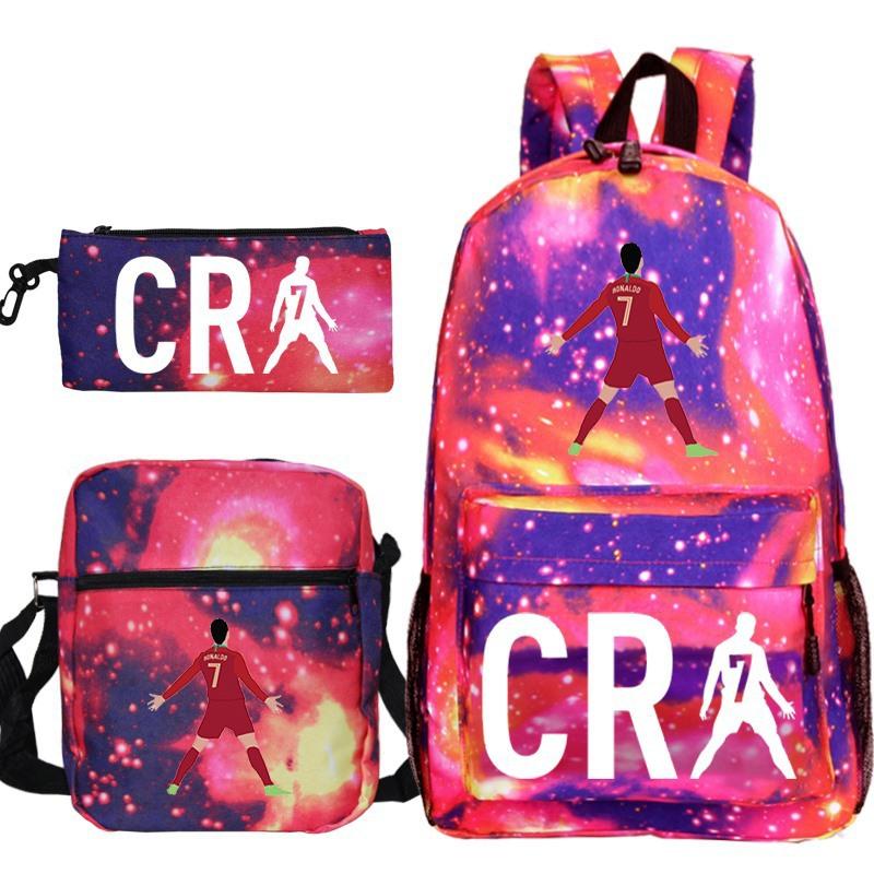 C Ronaldo student bag + small shoulder bag + pencil case three-piece backpack