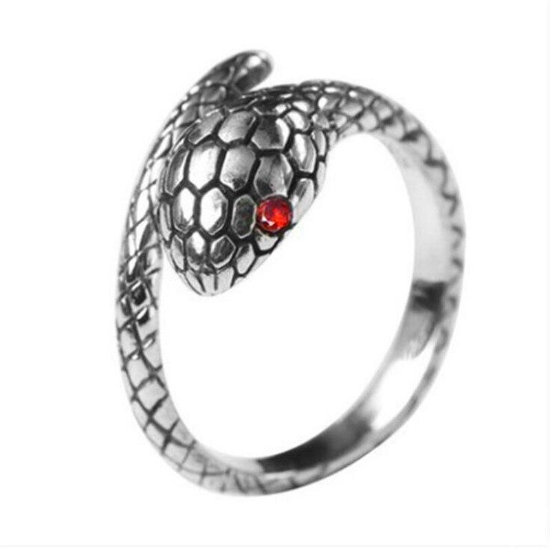 Beautiful Personality Temperament Animal 925 Sterling Silver Jewelry Not Allergic Red Crystal Snake Opening Rings R156