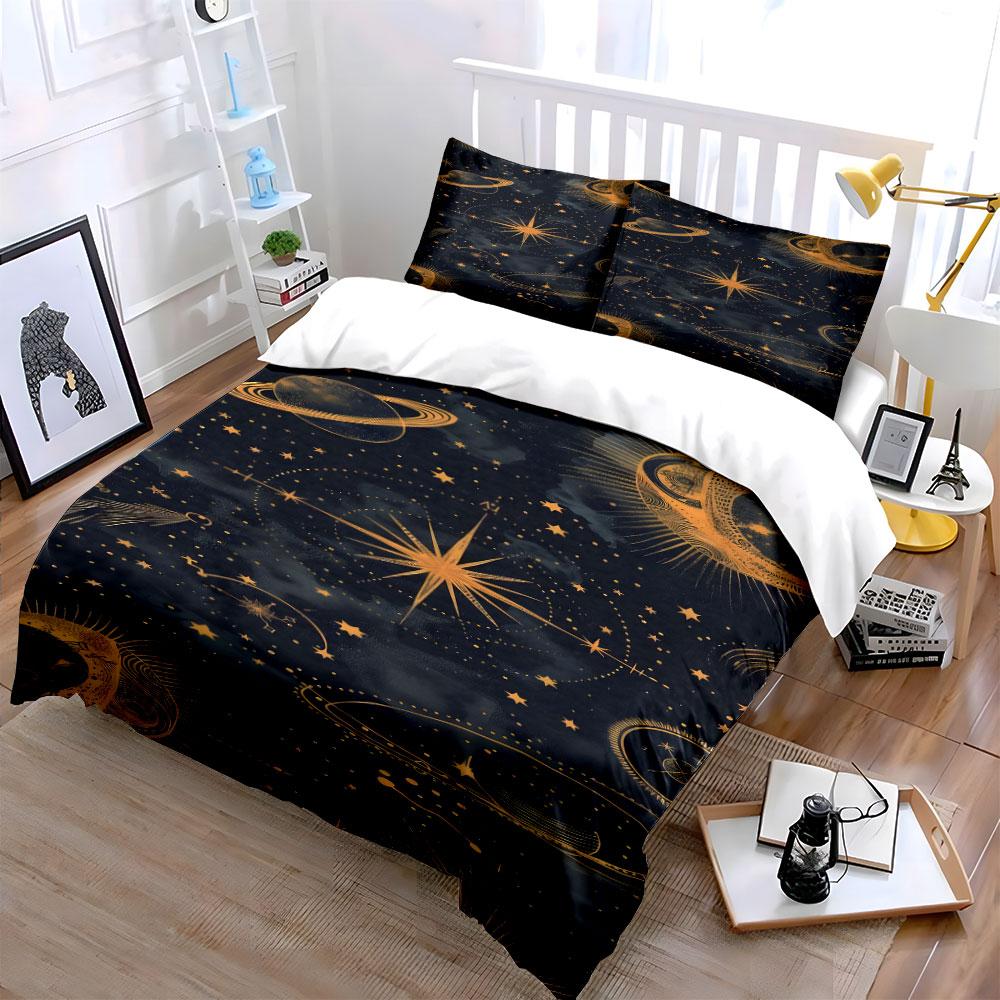 "Golden cosmic dreams." Bedding sets Duvet covers Pillowcases(1* Duvet Cover 2* Pillowcases without duvet insert)