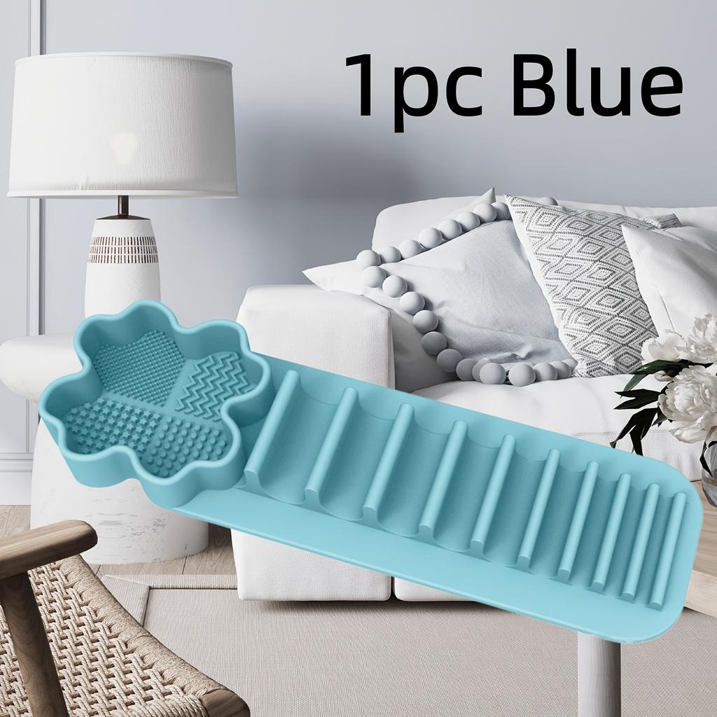 Versatile Silicone Makeup Brush Holder for Wall Mounting, Reusable Suction Cup Organizer for Brushes, 3-In-1 Rack for Washing