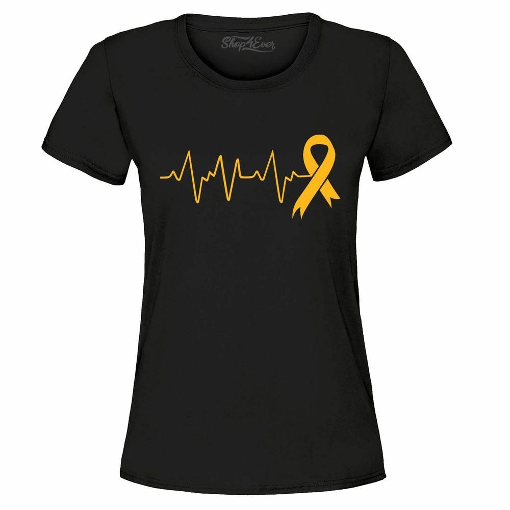 Heartbeat Gold Ribbon Women's T-Shirt Childhood Cancer Awareness Shirts
