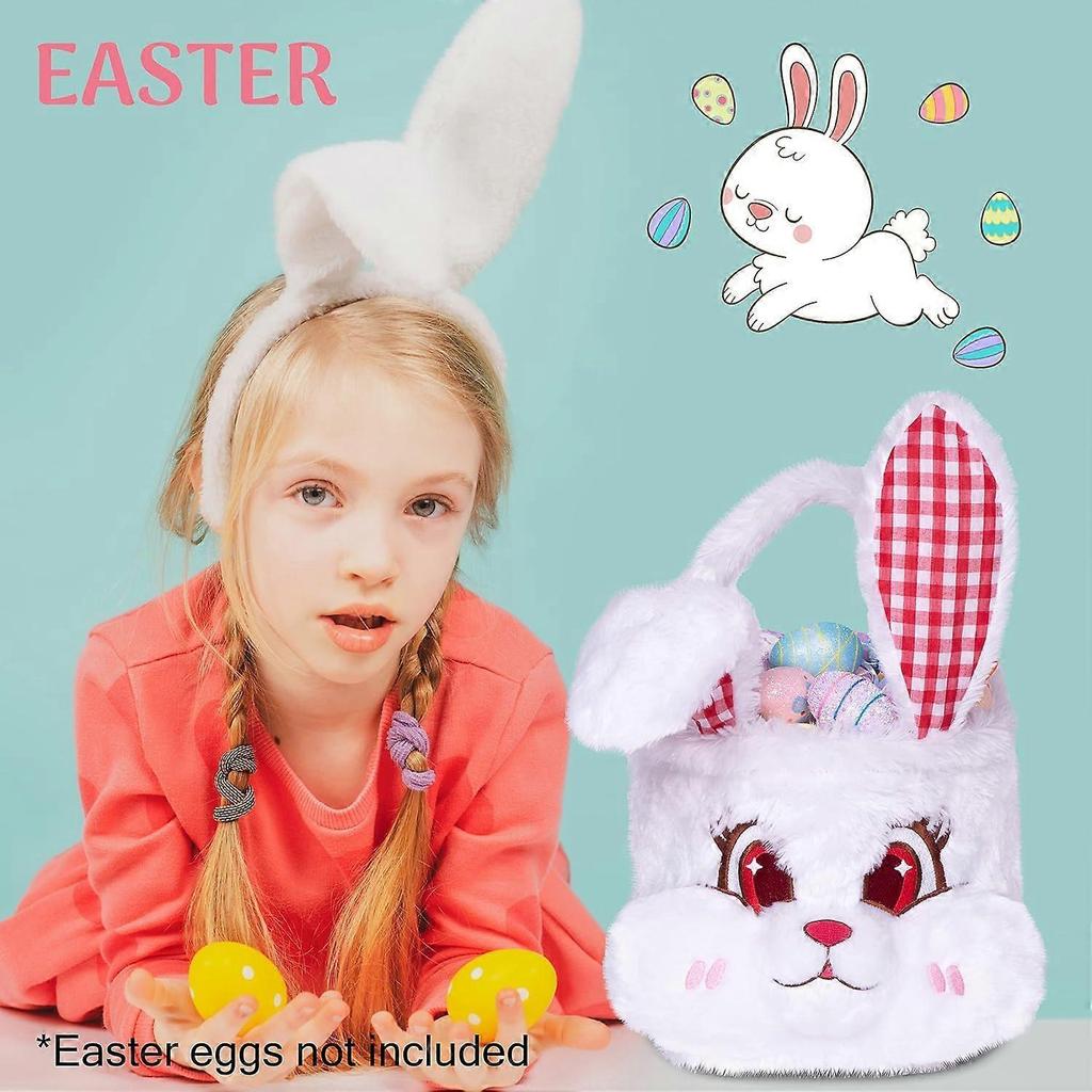 3D Cute Plush Egg Hunt Basket for Boys, Foldable Ears, Handle, Easter Candy Collection, Soft Material