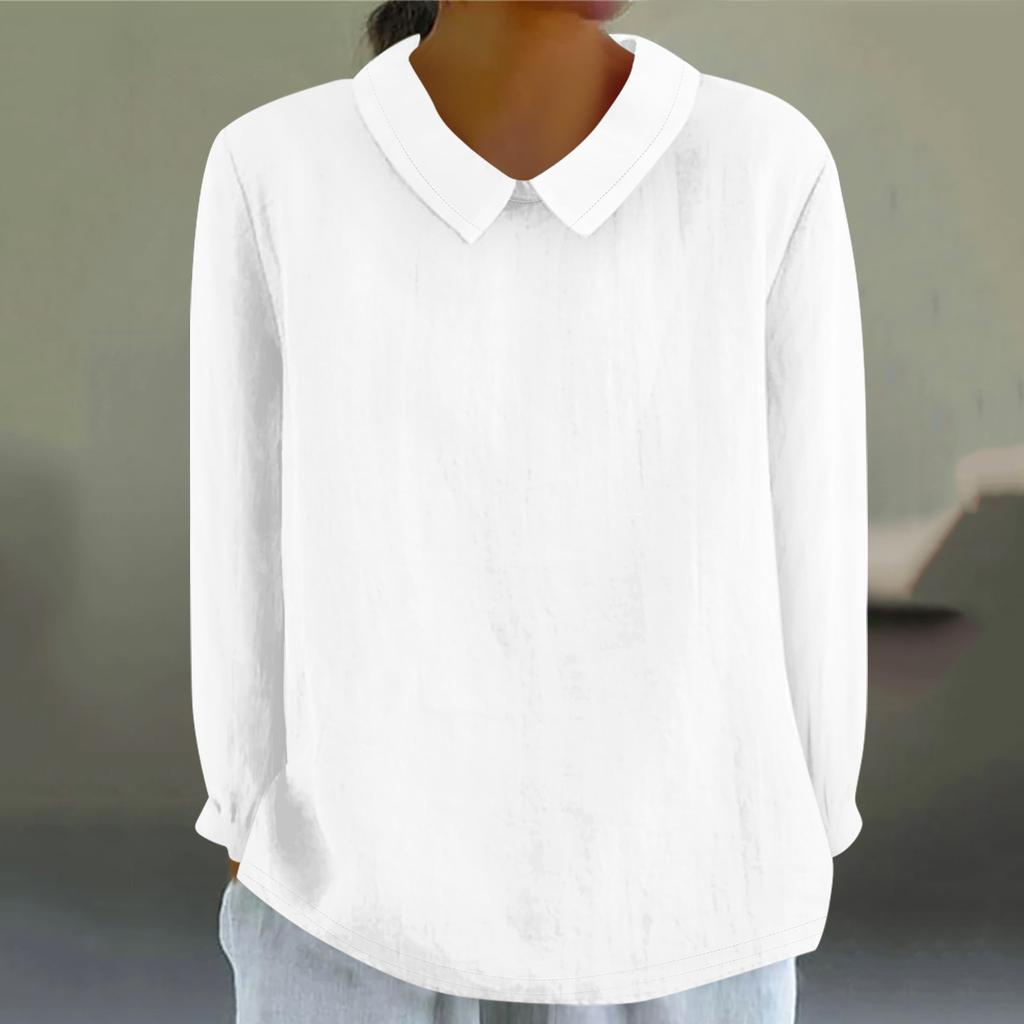 Women's Fashion Doll Collar Long Sleeve Loose Solid Color Shirt Casual Button Top