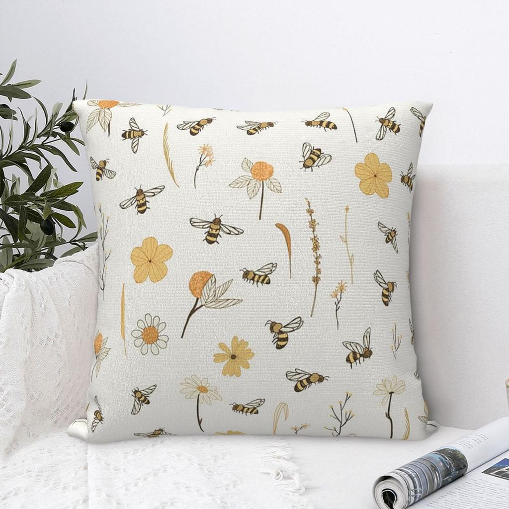 Bee And Flowers Seamless Pattern Square Pillowcase Cushion Cover Pillow Case Throw Pillow Cover for Home Bedroom Car
