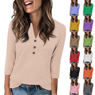 Женская мода повседневный свободный топ с рукавом 3/4 в полоску с круглым вырезом