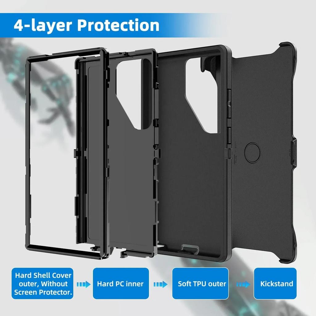 Hybrid Heavy Duty Armor Stand Case for Samsung Galaxy S24 S23 S22 S21 S20 Ultra S10 Plus Note 20 10 9 8 Otter Case Box Holder with Belt Clip Cover