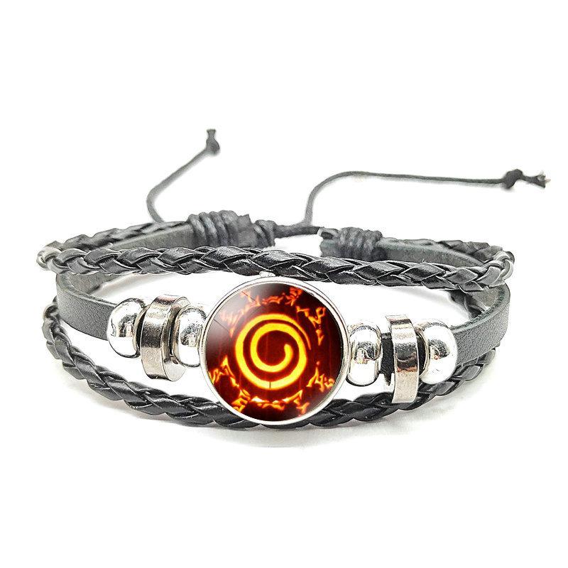 Браслет из черной многослойной кожи с камнем времени в стиле Наруто Мори