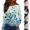 Women's Fashion Casual Slit Hem Round Neck Long Sleeve Loose Printed T-Shirt Ladies Top