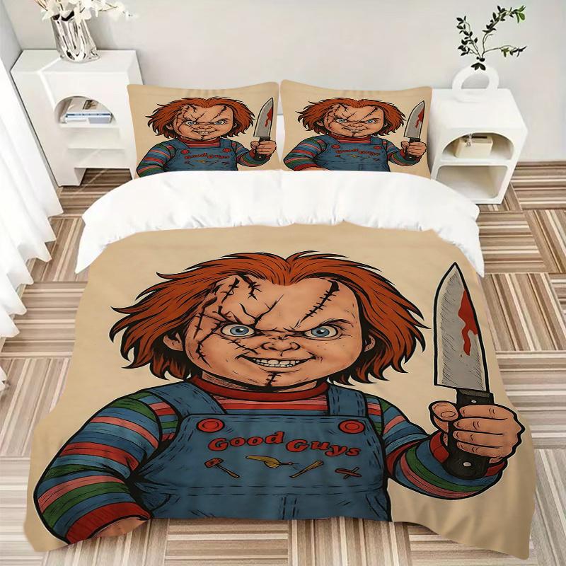 3pcs Chucky's Father's Day Printed Quilt Set - Includes 1 Quilt Cover and 2 Pillowcases, Machine Washable - Suitable for All Seasons.C020