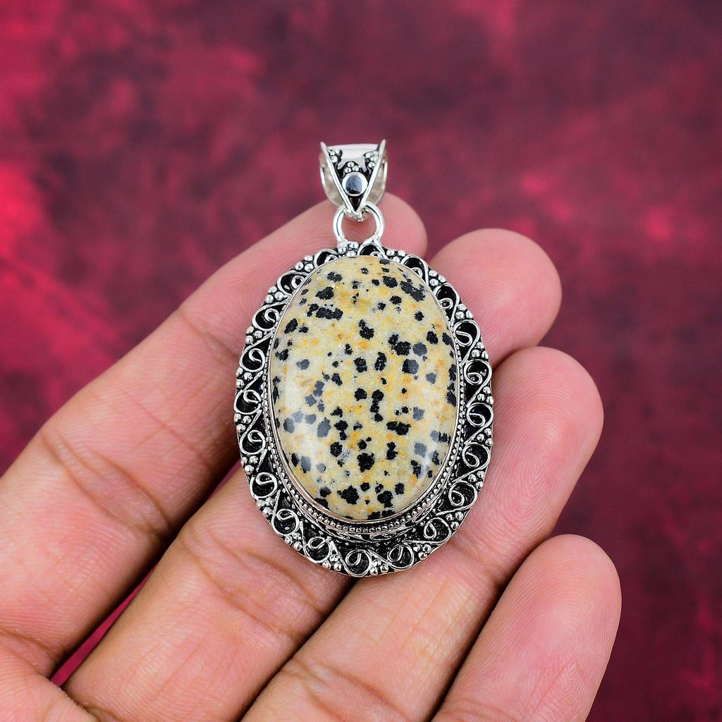 Dalmation Handmade Gemstone Pendant, 925 Solid Sterling Silver Pendant Unique Design Jewelry, For Women