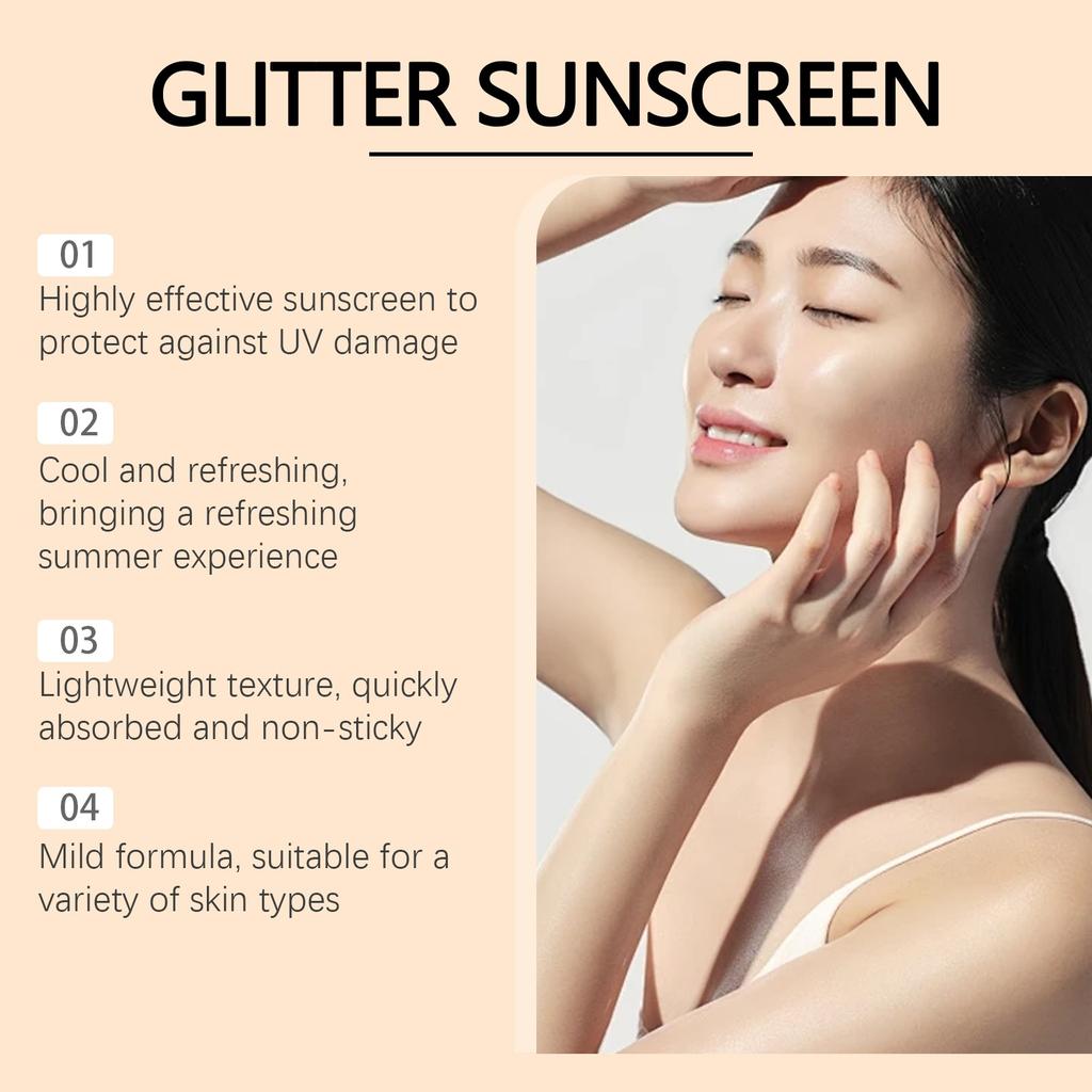 Солнцезащитный крем с блестками, освежающий солнцезащитный крем, блестящий увлажняющий спрей для лица и тела, водостойкий и нежирный, 50 г
