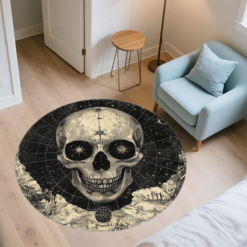 Skull pattern round rug,Carpet Rug for Living Room Bedroom Playroom ,Non-slip Floor Mat,Holiday Gifts and Birthday Gifts.