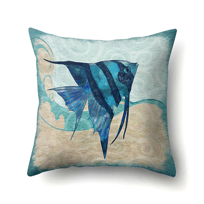 Полиэстеровая наволочка Персиковая кожа Бархатная наволочка с принтом Морская жизнь Морской конек Осьминог Автомобильная подушка